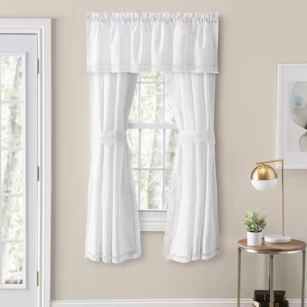 Brush Fringe 15 In. L Polyester Tailored Valance in White