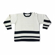 Adolfo Il Vintage Striped SailorSweater - Black  Cream Gold Buttons