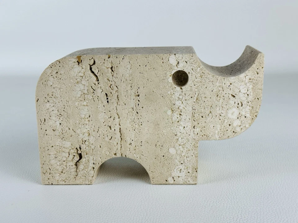 Fratelli Mannelli Statua Scultura “Rinoceronte” Pietra Travertino Design 1970 - Immagine 3 di 4