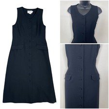 Vintage Talbots Black Wool Button Front Midi Shirt Dress 4P Whimsigoth Witchy