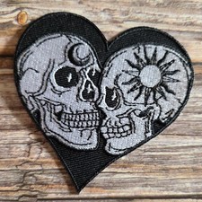 Gothic Skulls Night Day Sun Moon Black Heart Witch Embroidered Iron on Patch