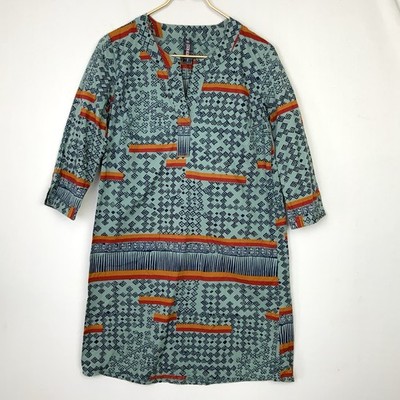 Gramicci Sz Small Olimpia Multicolored Tribal Ethnic Print Cotton Tunic Dress