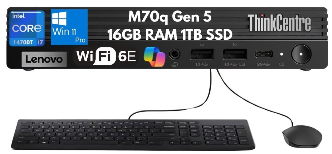 New Lenovo ThinkCentre M70q Gen Tiny i7-14700T 16GB 1TB SSD Wi