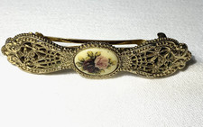 VTG Barrette Victorian Design Filigree Brass Made In France 3  