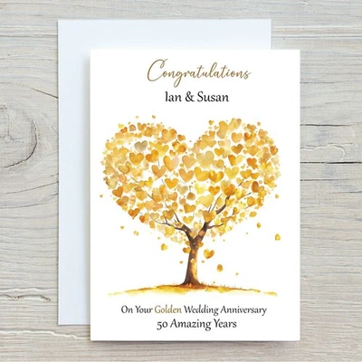 Golden Wedding Anniversary Card 50th Anniversary 50 years Personalised