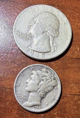Silver coins.  35 Cents.  1 Washington .25.  1 Mercury dime.  Random Dates. 
