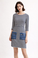Tabitha (Anthropologie) Blue & White Striped Dress W/ Front Pockets, Size 0 (US)