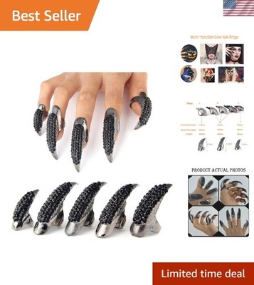 10 Pcs Halloween Costume Fake Finger Claws - Gothic Punk Cosplay Nail Rings -...