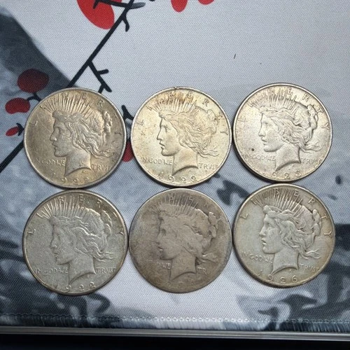 2-1922 P, 22 D, 22 S, 24 P, 26 P Silver DOLLARS! 6 Coins!Well Worn/damaged Peace