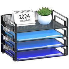 4 Pack Stackable Letter Paper Tray, Desk File Organizer Paper Sorter for Lett...