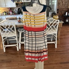 Donna Morgan Sz 2 Striped Mini Shift Dress Pleated-Accent Sleeveless Multicolor