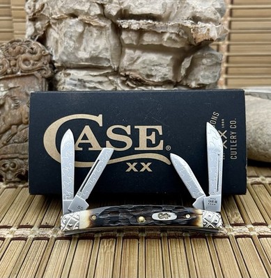 Case XX USA Custom Hand-Fired Peachseed AMBER Bone Small Congress Knife #026