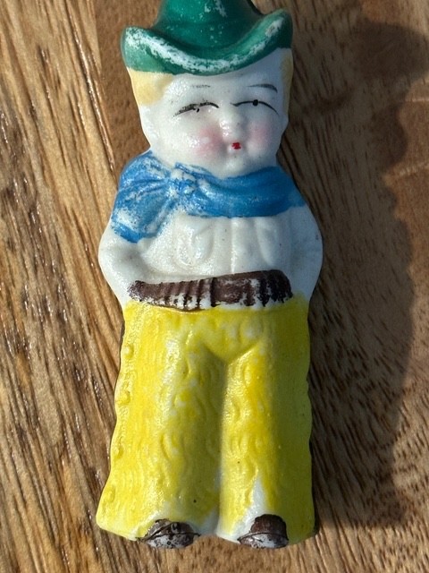 VINTAGE ANTIQUE BISQUE FROZEN CHARLOTTE PENNY COWBOY – JAPAN - EXCELLENT