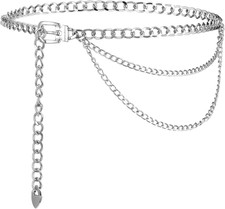 Chain Belts for Plus Size, 57" Metal Silver Waist Belt Punk Silver Metal Chai...