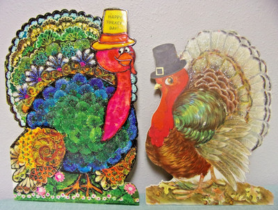 2 Large 10'' Vintage Hallmark Greeting Cards Thanksgiving Turkeys  1969