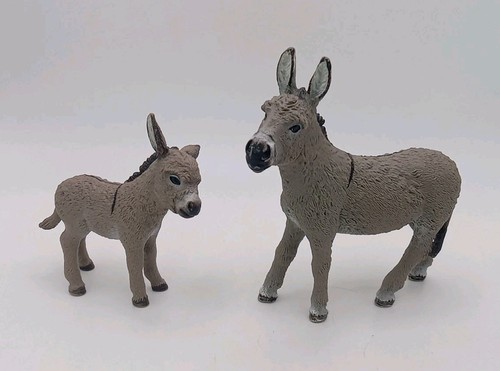 SCHLEICH 2013-2014 Grey "Donkey & Foal" Farm Animal Figures/Toys