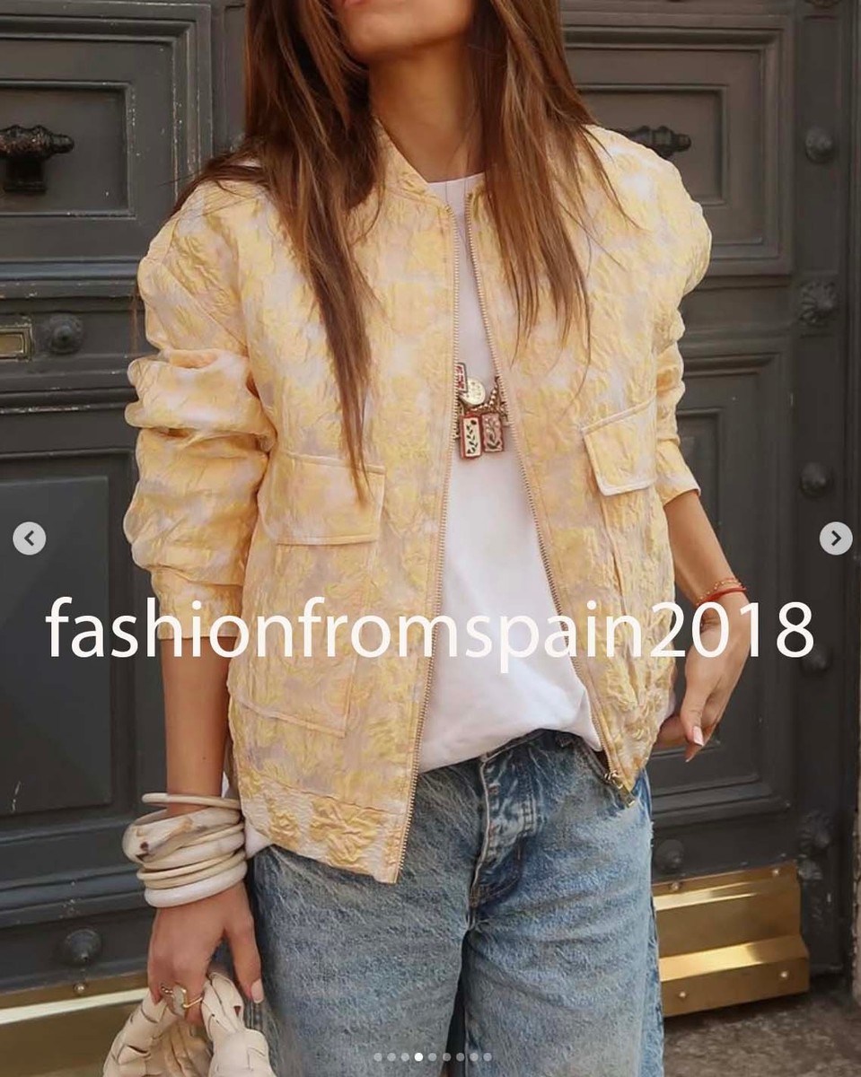 ZARA NEW WOMAN FLORAL JACQUARD BOMBER JACKET LIGHT YELLOW XS-XL