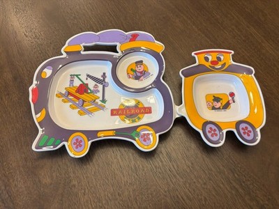 ONEIDA Meal Time Railroad Kids Train Bowl & Plate Set Plastic 1994