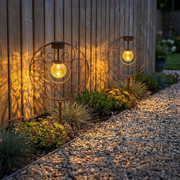 AußEnleuchte Solarlampe Steckleuchte Led Glaskugel Metall Erdspieß Rost 2Er Set-image