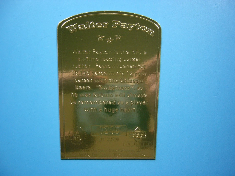 2000 ВЕРХНЯЯ КОЛОДА 22K ЗОЛОТО ПАМЯТНЫЕ НФЛ ФУТБОЛЬНАЯ КАРТОЧКА УОЛТЕР ПЭЙТОН /2500 - Изображение 2 из 4