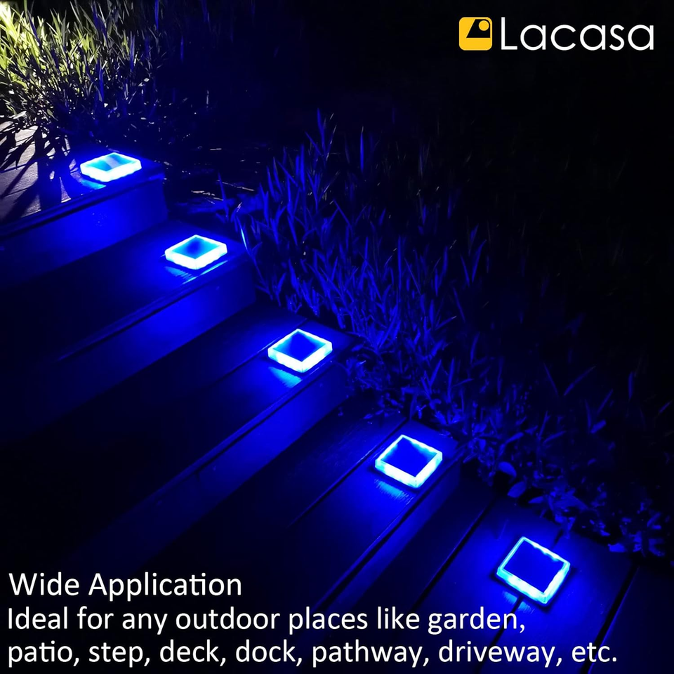Blue Solar Deck Lights 4 Pack Dusk to Dawn Large Battery Step Lights