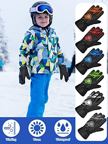 6 pares de guantes de invierno impermeables para niños guantes de esquí nieve 4-6 años lindos colores - Imagen 7 de 8