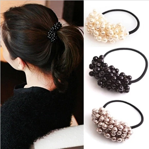 Pearls Beaded Ponytail Holder Girls Scrunchies Elastic Hair Bands Rubber Rope US - Picture 4 of 27