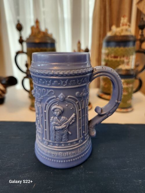 Greentown Glass Stein Indiana Tumbler and Goblet Co. Ligh Blue Slag Glass  GTN-C