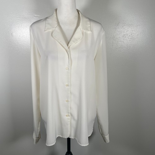 Liz Baker Blouse Women 12T White Ivory Notch Collar Long Sleeve Button Front - 第 2/16 張圖片