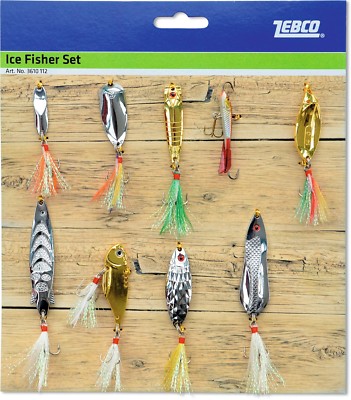 Zebco Eisangel Set  9 Teile Barschzocker Mini Pilker Wobbler Barsch Angeln 0112