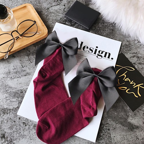 Damenmode Baumwollsocken mit großer Schleife reine Farbe Freizeit Damensocken süß - Bild 27 von 38