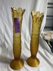Pair Rare Fenton Amber Hobnail Swung Glass Vase with ribbed conical base 14 1/8" — photo 7
