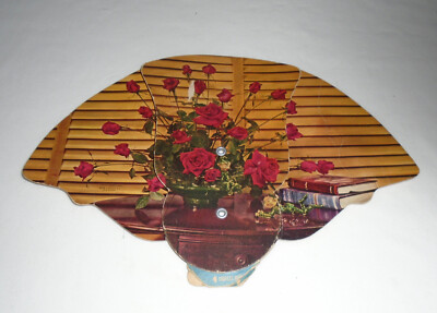 Vintage Conner Funeral Home Advertising Hand Fan Red Roses Everett PA