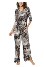 G by Giuliana Women's 2-pc Printed Knit Puff-Sleeve Lounge Set Black