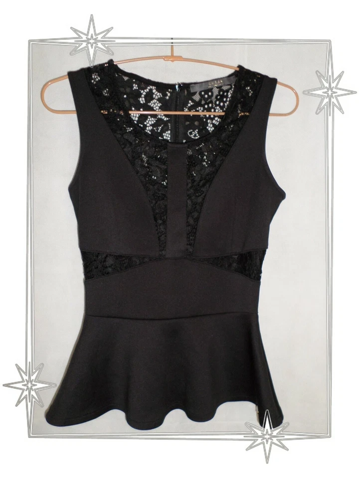 A - Haut Top Noir Dentelle Guess Los Angeles Taille S - Photo 1/4