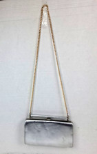 Vintage Silver Satin Lined Evening Bag Rectangular Purse Chain Shoulder Strap
