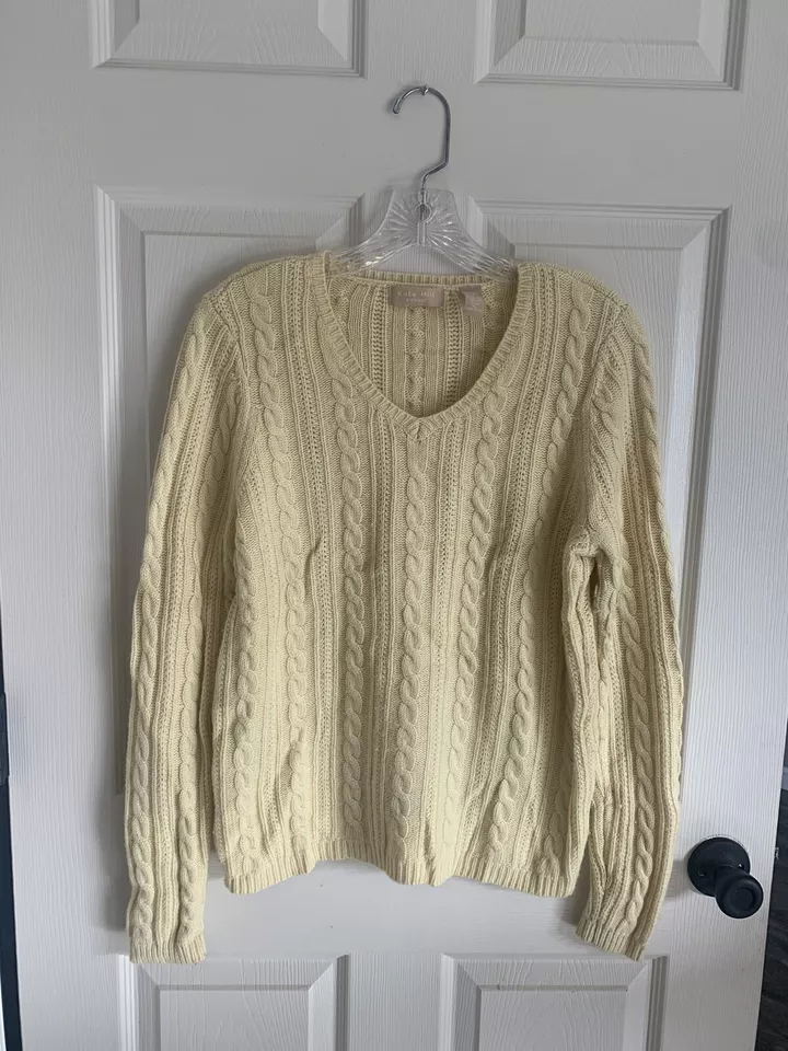 Kate Hill Casual Amarillo Suéter Cuello en V Cable Tejido Talla XL Lana Cachemira Mezcla Foto 3 de 4