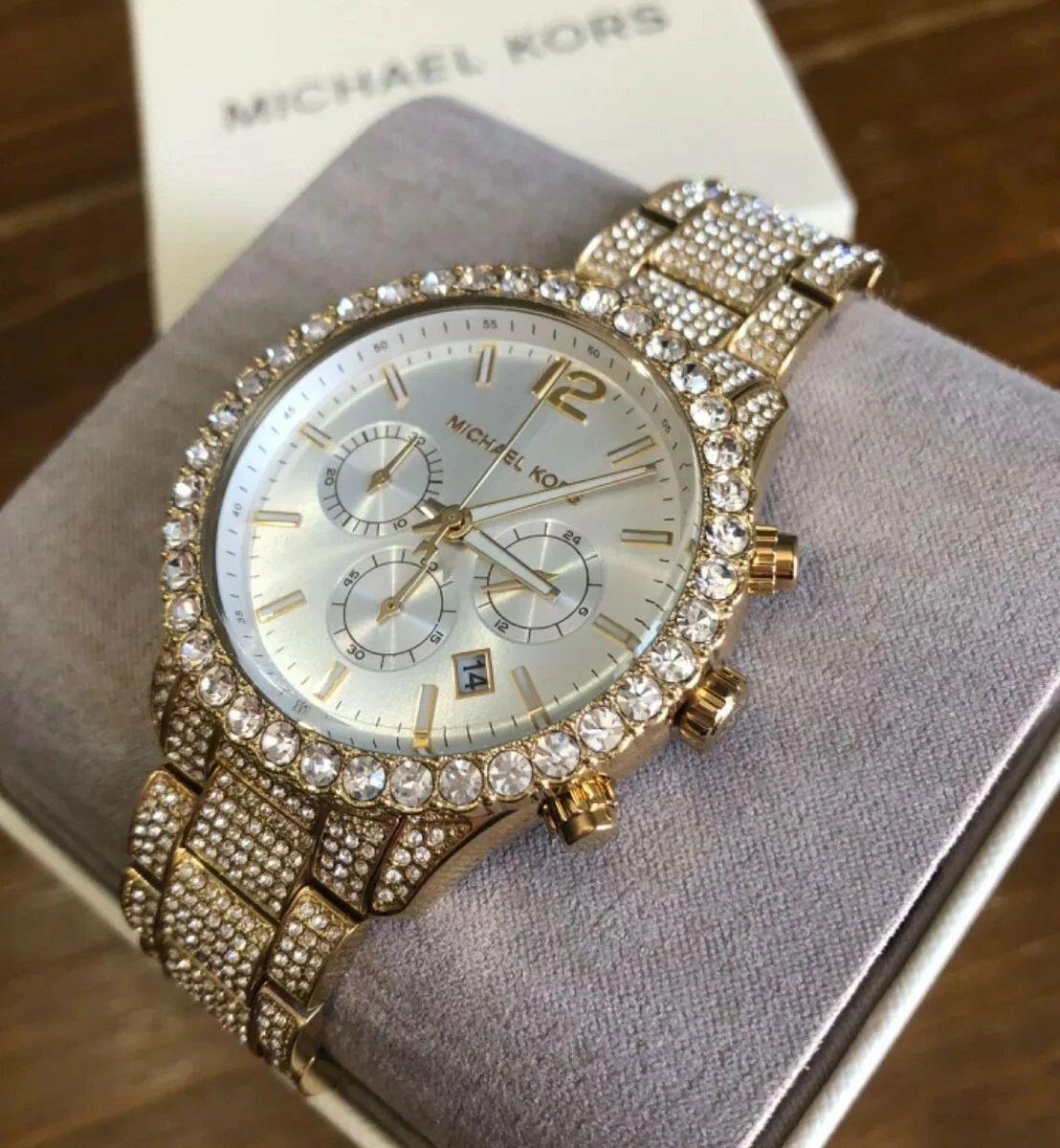 New MICHAEL KORS Oversized Layton Pavé Gold-Tone Women
