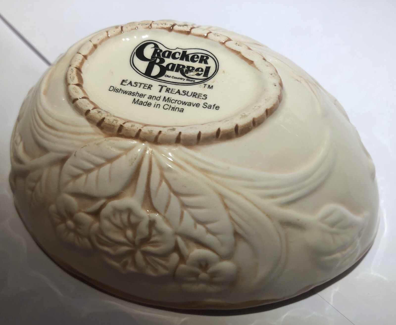 Cracker Barrel Easter Treasures Bunny Rabbits Embossed Floral Egg Bowl ...