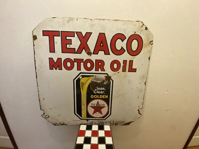 1940's Texaco Motor Oil Clean Clear Golden Porcelain Sign Approx