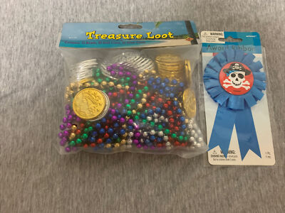 Beistle Creation Treasure Loot Beads & Coins & Pirate Award Ribbon