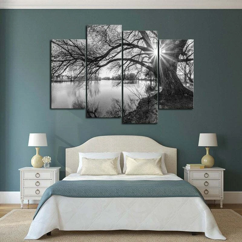 Multi Panel Print River Sunrise Canvas Wall Art Black & White 5 Piece Country - Image 2 of 4