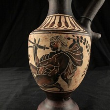 GREEK APULIAN Terracotta Man Flute Antique Handcraft Krater Pottery 9 D x 8 L