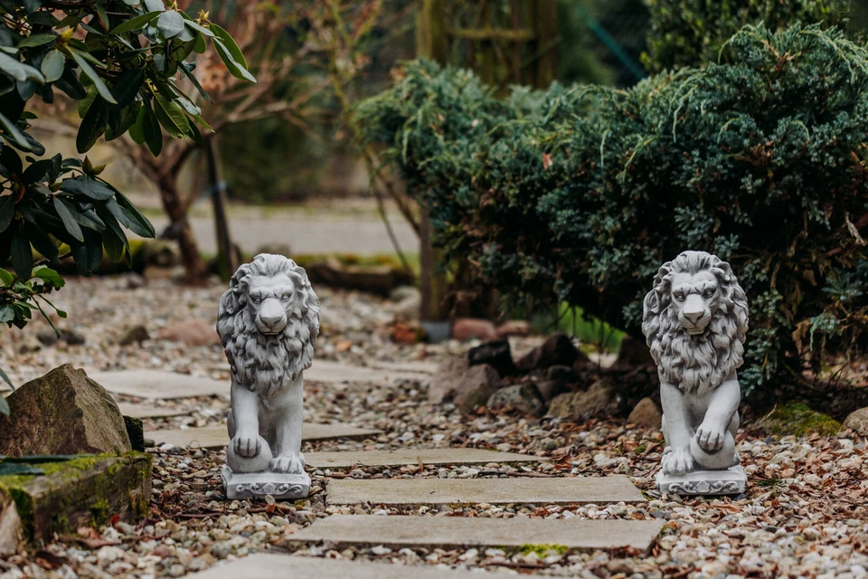 Löwen 2er-Set mit Kugel Steinfigur H.47 cm 29 x 20 cm 42 kg Beton frostsicher - Bild 4 von 4