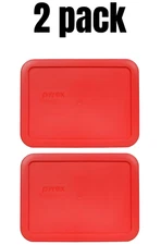 Pyrex  3 Cup 750mL Rectangle Replacement Lid Red 7210-PC (2 Pack) *MILDLY WARPED