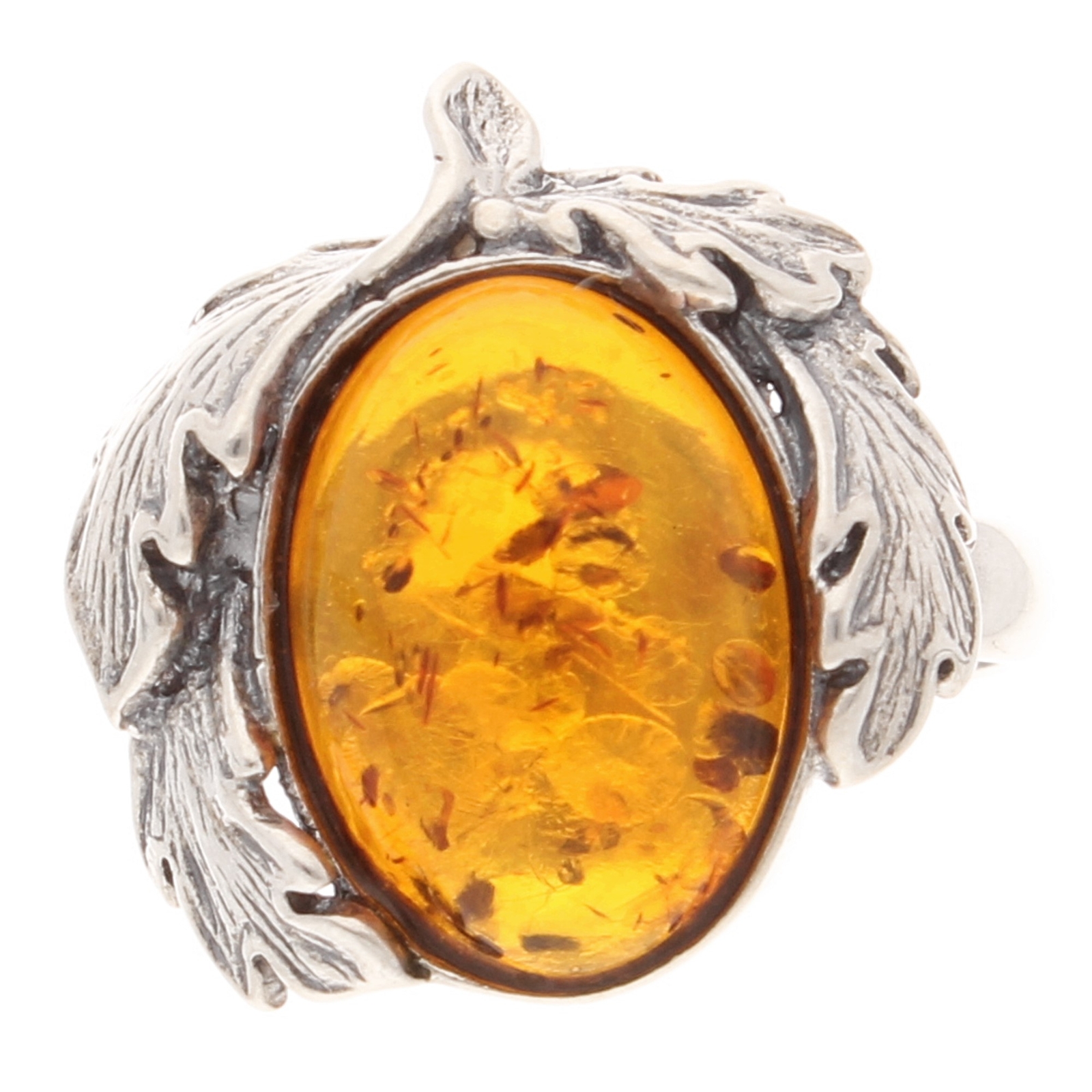 Sterling Silver Amber Solitaire Dress Ring (Size M 1/2) 18.5mm Widest