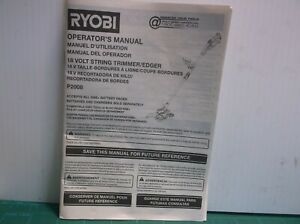 Ryobi P2008 18V String Trimmer/Edger Operator's Manual ( Manual Only