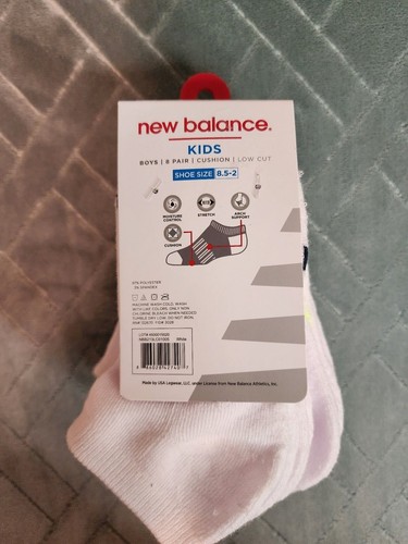 New Balance Kid's Active Cushion Boy's 8 Pair Low Cut Socks Shoe Size 8.5-2 - Picture 3 of 3