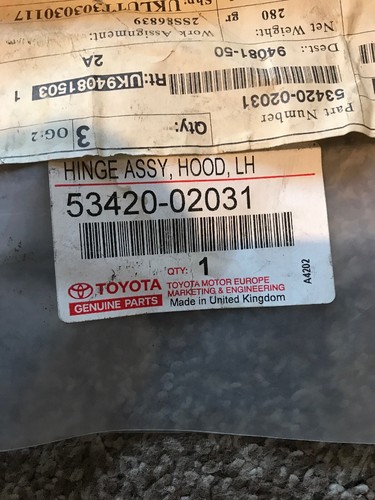 GENUINE TOYOTA COROLLA 1997/2001 E11 HOOD HINGE ASSY LH - 53420-02031 - Picture 3 of 3