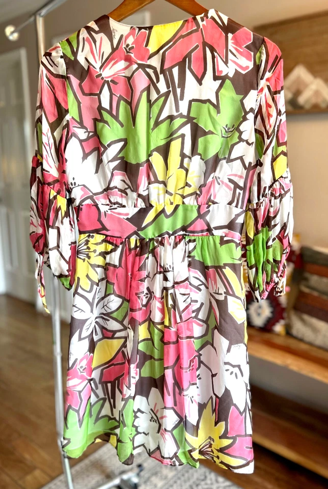 Mini Vestido Vintage Milly Y2K Floral Brillos Cuello en V 100% Seda Ligero Talla 6 Foto 3 de 4